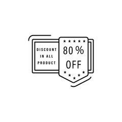 Discount in all products, 80% off icon. Simple line, outline vector of black friday icons for ui and ux, website or mobile application