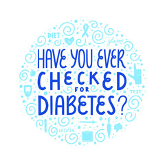 Diabetes awareness poster.  Vector lettering diabetes awareness month poster with hand drawn elements.