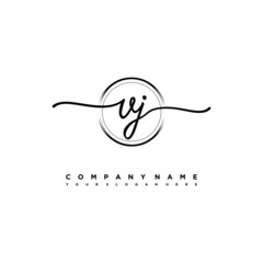 VJ Initial handwriting logo design with brush circle lines black color. handwritten logo for fashion, team, wedding, luxury logo.