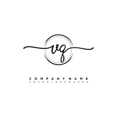 VQ Initial handwriting logo design with brush circle lines black color. handwritten logo for fashion, team, wedding, luxury logo.