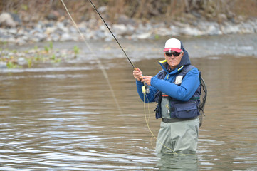 River fly fisherman in Montana