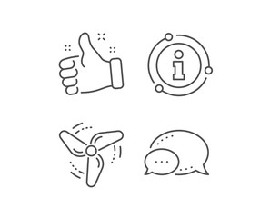 Wind energy line icon. Chat bubble, info sign elements. Fan engine, jet turbine sign. Ventilator symbol. Linear wind energy outline icon. Information bubble. Vector