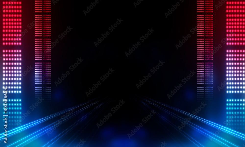Poster background of empty show scene. empty dark modern abstract neon background. glow of neon lights on a