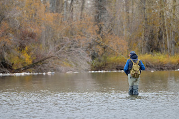 Fototapeta na wymiar River fly fisherman in Montana