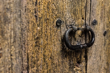 Iron knob in wood gate