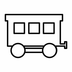 Railway car icon illustration. Black outlines on white background.