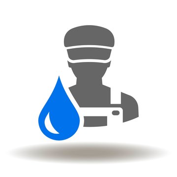 Plumber repair service icon vector. Handyman technician drop water plumbing logo.