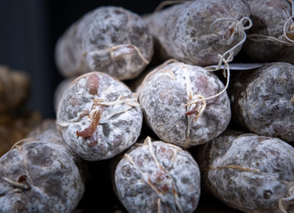 a pile of delicious salami in Italy 
