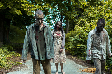Walking dead, zombies in an abandoned place