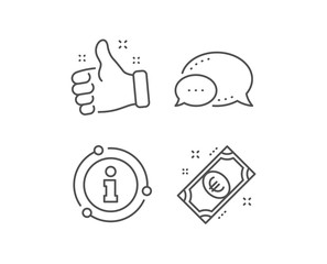Euro money line icon. Chat bubble, info sign elements. Payment method sign. Eur symbol. Linear euro money outline icon. Information bubble. Vector
