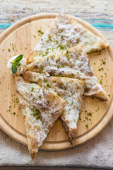 Traditional Turkish Pastry Dessert with Clotted Cream and Pistachios, Katmer