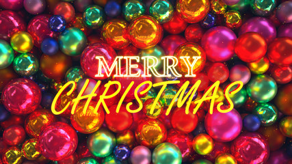 Many multi-colored christmas toys and lights background texture render. 3D illustration. Top view