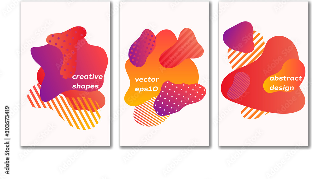 Poster Bubble badges set. Trendy minimal design. Set of poster with colorful background. Abstract gradient banner template. Wave liquid shape color background. Modern design, vector illustration.