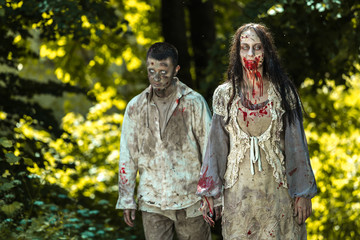 Fototapeta premium Walking dead, zombies in an abandoned place