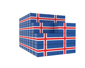 3D Illustration of Cargo Container with Island Flag on white background. Delivery, transportation, shipping freight transportation.