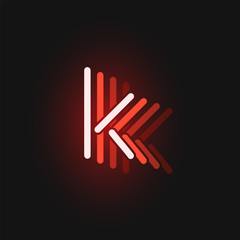 Red neon character font on black background with reflections, vector illustration