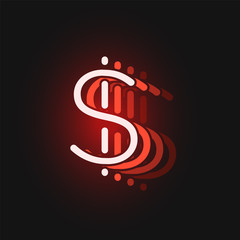 Obraz premium Red neon character font on black background with reflections, vector illustration