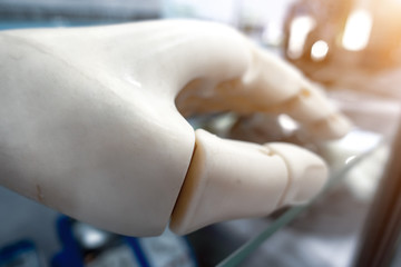 Model of an artificial robot arm. Shallow depth of field