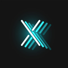 Fototapeta premium Blue neon character font on black background with reflections, vector illustration