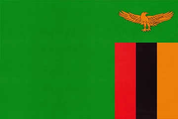 Foto op Aluminium Republic of Zambia national fabric flag, textile background. Symbol of international world African country. © nikol85