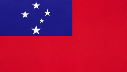 Independent State of Samoa national fabric flag, textile background.