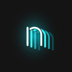 Blue neon character font on black background with reflections, vector illustration