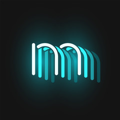 Blue neon character font on black background with reflections, vector illustration