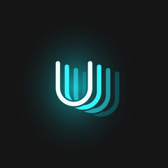 Obraz premium Blue neon character font on black background with reflections, vector illustration