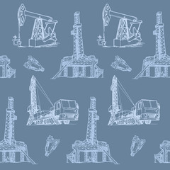 Oil and Gas industry. Stationary and mobile exploration drilling rigs. Seampless pattern. EPS10 vector illustration