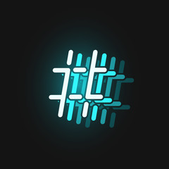 Blue neon character font on black background with reflections, vector illustration