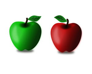 Illustration green and red apple isolated on white background