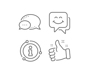 Smile face line icon. Chat bubble, info sign elements. Happy emoticon chat sign. Speech bubble symbol. Linear smile face outline icon. Information bubble. Vector