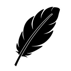 Black feather digital design, clip art. Isolated on transparent background.