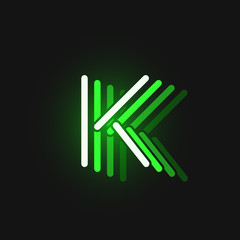 Green neon character font on black background with reflections, vector illustration