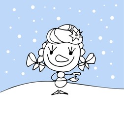 Coloring page for kids - snowman christmas. Black and white cute cartoon baby. Vector illustration.