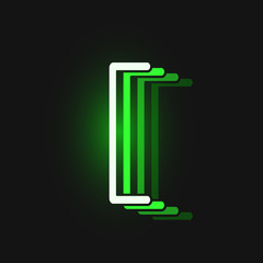 Green neon character font on black background with reflections, vector illustration