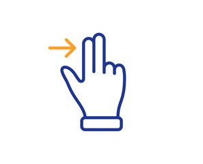 Slide right arrow sign. Touchscreen gesture line icon. Swipe action symbol. Colorful outline concept. Blue and orange thin line touchscreen gesture icon. Vector