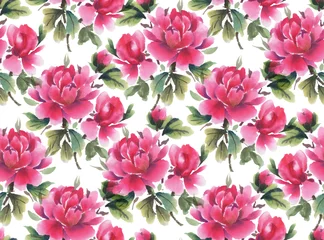 Foto op Canvas Seamless pattern with watercolor flowers.  Peonies © tiff20