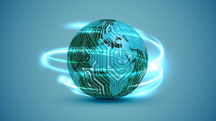 3D globe with electric circuit, vector illustration