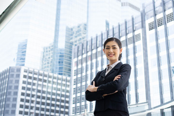 Portrait of asian young business woman outdoor