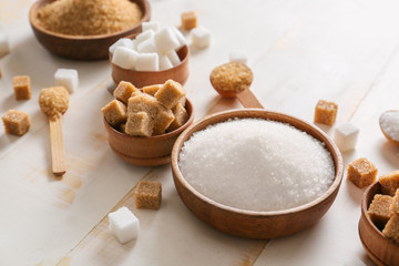 Fototapeta na wymiar Different sugar on white table