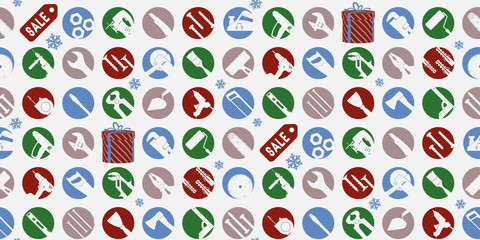 Christmas seamless pattern of work tools. Vector.
