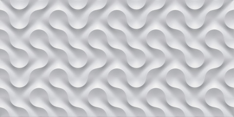 3D illustration white seamless pattern waves light and shadow. Wall decorative panel - obrazy, fototapety, plakaty