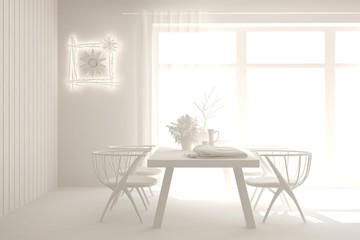 Fototapeta premium White stylish minimalist kitchen. Scandinavian interior design. 3D illustration
