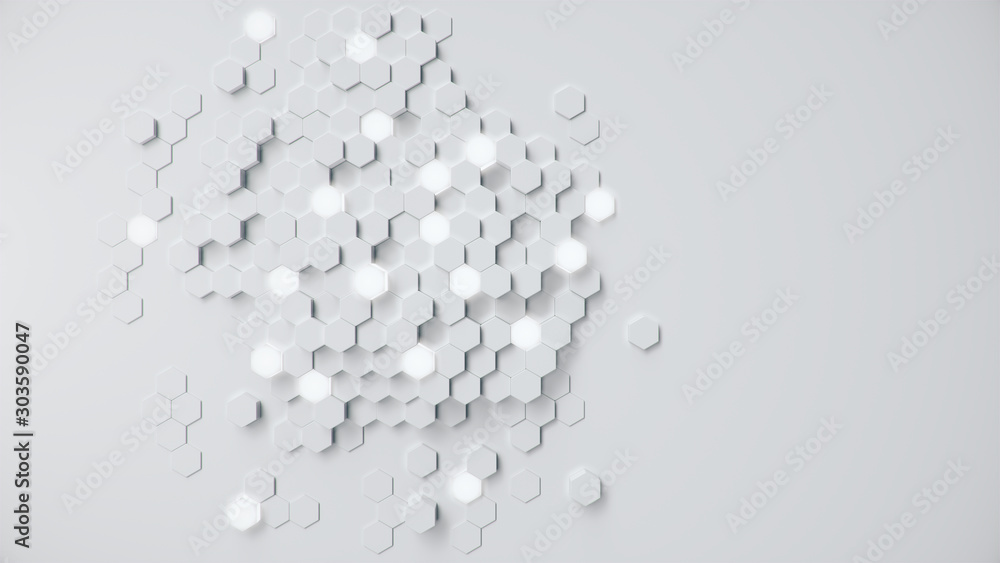 Poster white geometric hexagonal abstract background. surface polygon pattern with glowing hexagons, hexago
