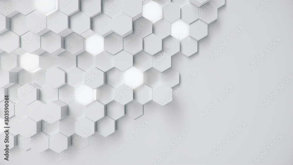 Poster white geometric hexagonal abstract background. surface polygon pattern with glowing hexagons, hexago