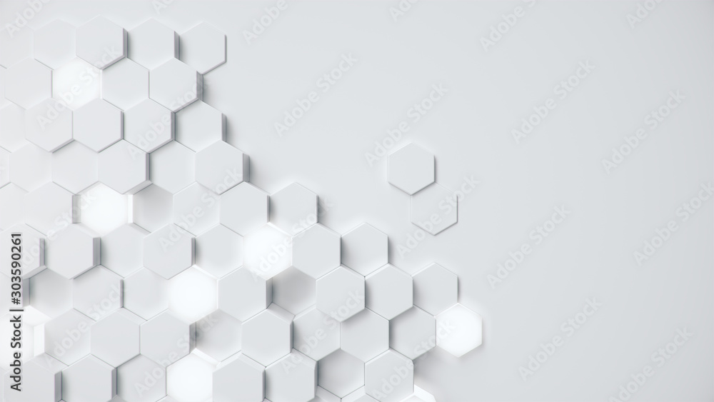 Poster white geometric hexagonal abstract background. surface polygon pattern with glowing hexagons, hexago