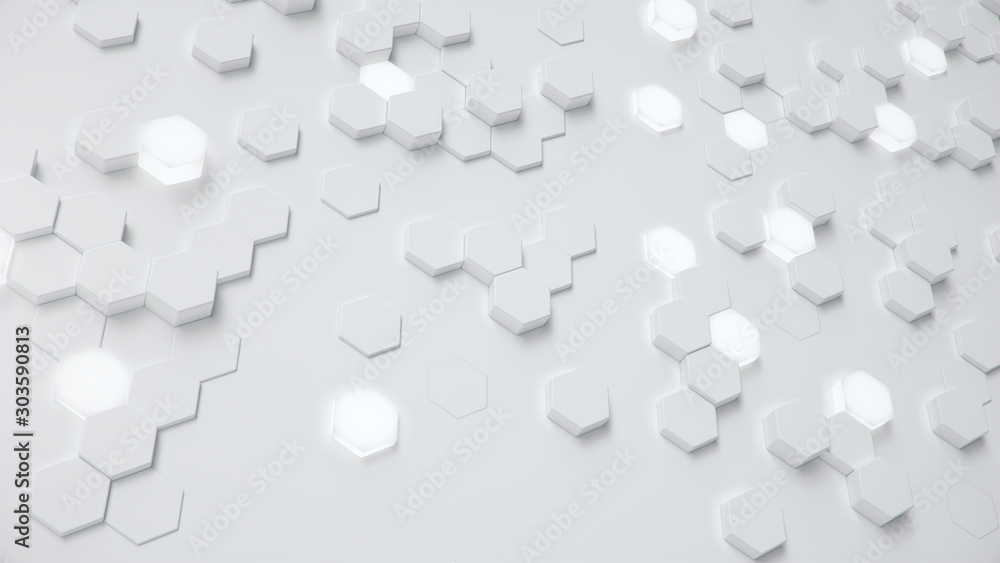 Poster white geometric hexagonal abstract background. surface polygon pattern with glowing hexagons, hexago