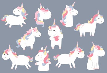 pastel animal unicorn set with unicorn.Vector illustration for sticker,postcad,birthday invitation.Editable element - obrazy, fototapety, plakaty
