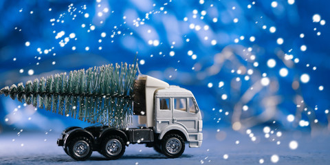 Toy truck carries Christmas tree